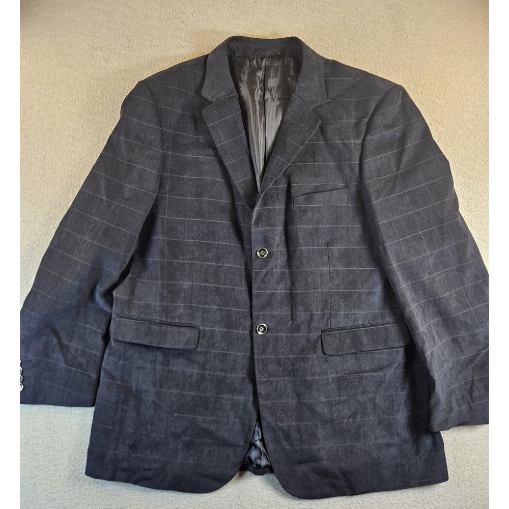 E.J. Samuel Italy Men's XL Black Windowpane Blazer Sport Coat Jacket